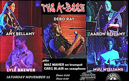 Image of The A-Beez and special guests promoting their show at Boston Harbor Distillery on Nov. 22