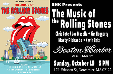 Image of a flyer with a big mouth and tounge licking a cartoon of the Boston skyline